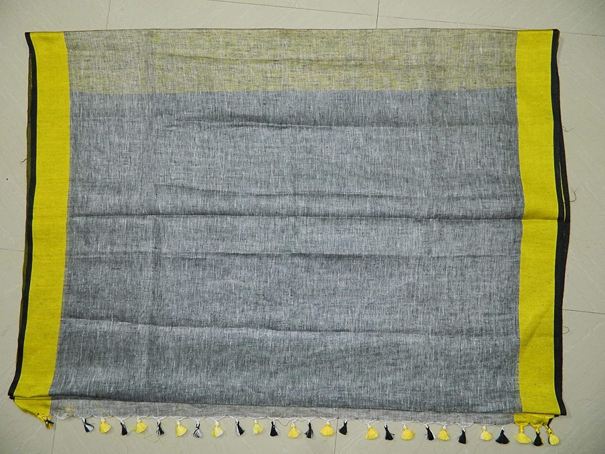 HAIDER ALI AND SONS Pure Linen Saree for Women With Unstitched Blouse Piece | Traditional Ethnic wear Summer Saree (Grey) - Image 5