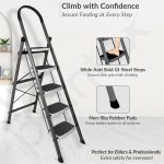 Plantex 5 Step Ladder - Foldable Steel -Wide Anti Skid Steps - 5 Year Manufacturer Warranty(Gray & White) - Image 2