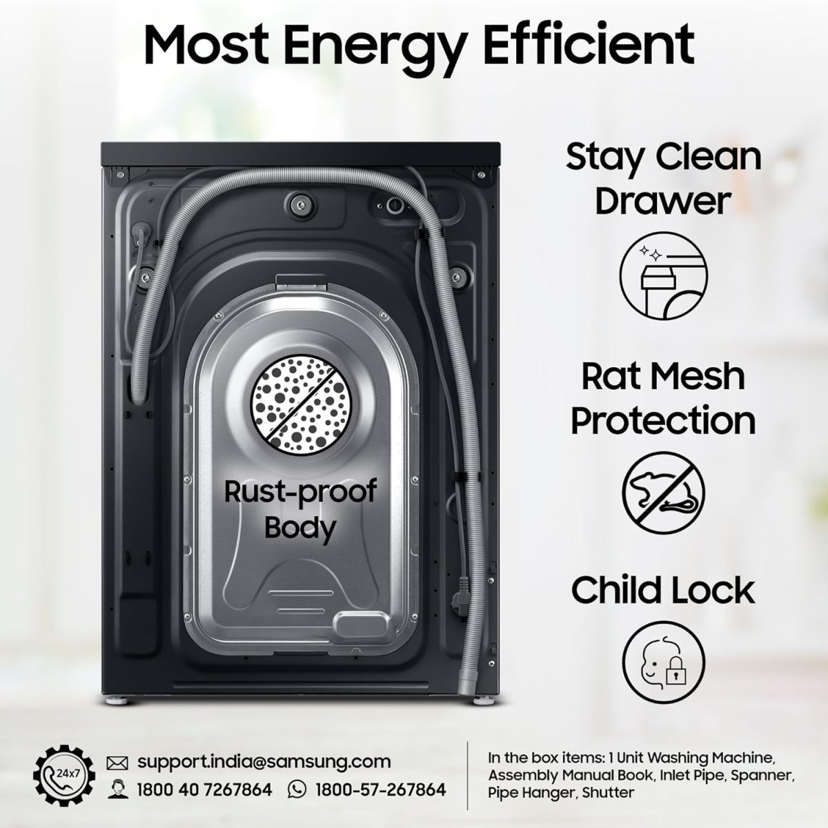 Samsung 12 kg, 5 Star, Super Speed, Wi-Fi, Hygiene Steam with Inbuilt Heater, Digital Inverter, Fully-Automatic Front Load Washing Machine (WW12DG5B24ABTL, Black) - Image 6