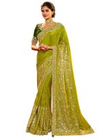 TRENDMALLS Women's Jacquard Silk Embroidery work Saree with Unstitched Blouse Piece (K1064-Green)