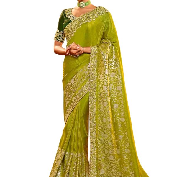 TRENDMALLS Women's Jacquard Silk Embroidery work Saree with Unstitched Blouse Piece (K1064-Green)