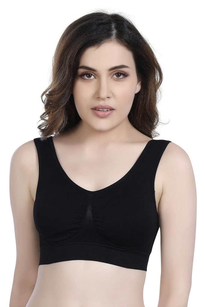 Fshway Seamless Comfort: Padded Slip-On Sports Bra for Women - Effortless Support and Style (Free Size-Best for 30 to 36 Boob Size)