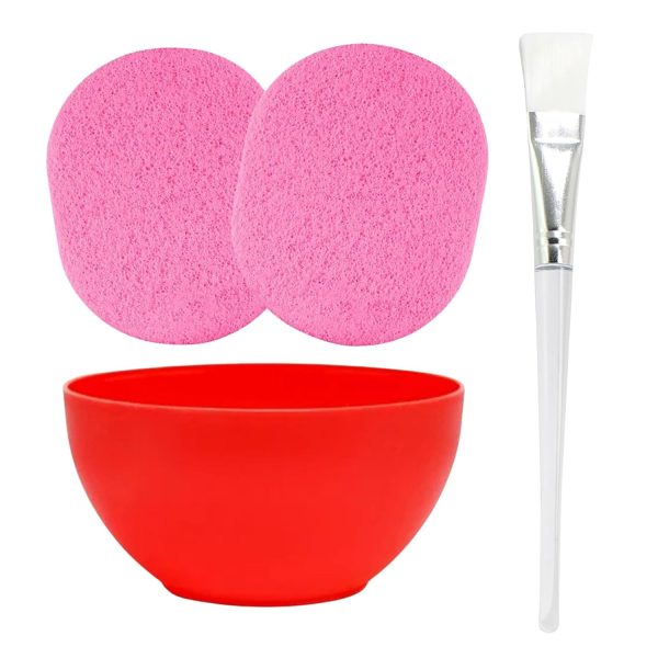 [Ear Lobe & Accessories] Combo Pack (1 Pc Face Pack Mixing Bowl (200 ml) | 1 Pc Transparent Handle Face Pack Brush | 2 Pcs Face Cleaning Sponge) (Color May Vary)