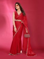 SAREEVILLA Womens New Latest Bollywood Party Fancy Soft Zimmy Choo Slik Embelished Lace Work Saree With Blouse | Saree For Womens - Image 2