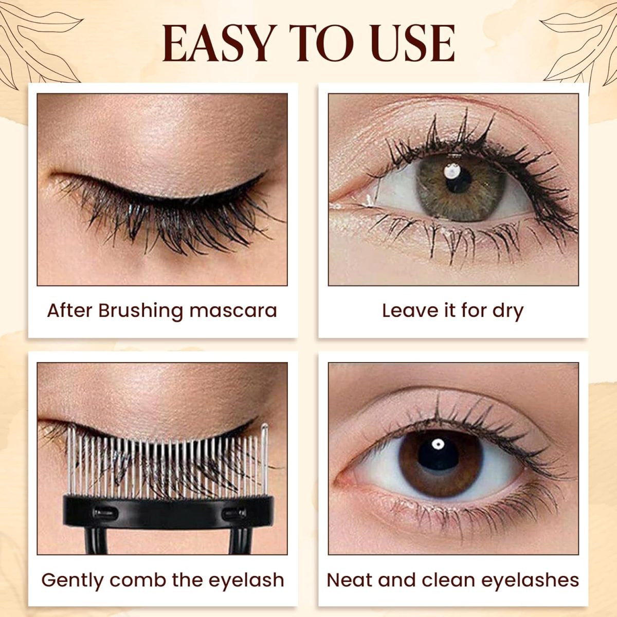 Homeaura Professional Eyelash Comb, Stainless Steel Needle Mascara Guide Applicator, Eyebrow Brush Curler Cosmetic Tool, Black - Image 7