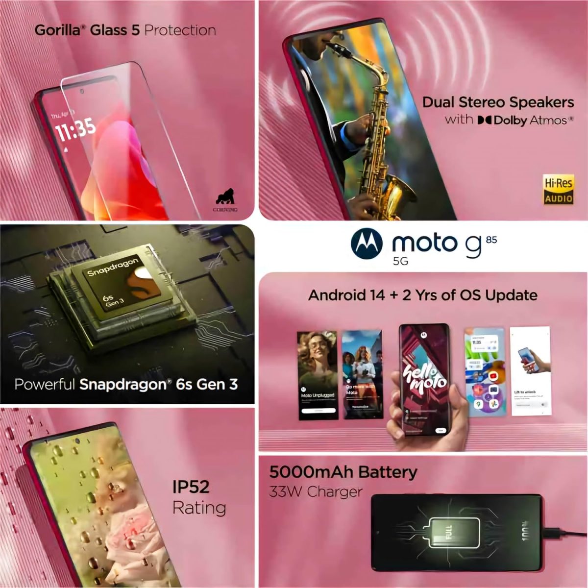 Motorola G85 5G (Viva Magenta, 12GB RAM, 256GB Storage) | 6.7" pOLED Display | Snapdragon 6 Gen1 Processor | 50MP OIS Camera | 16MP Front Camera | 5000mAh Battery | 33W Charging - Image 5