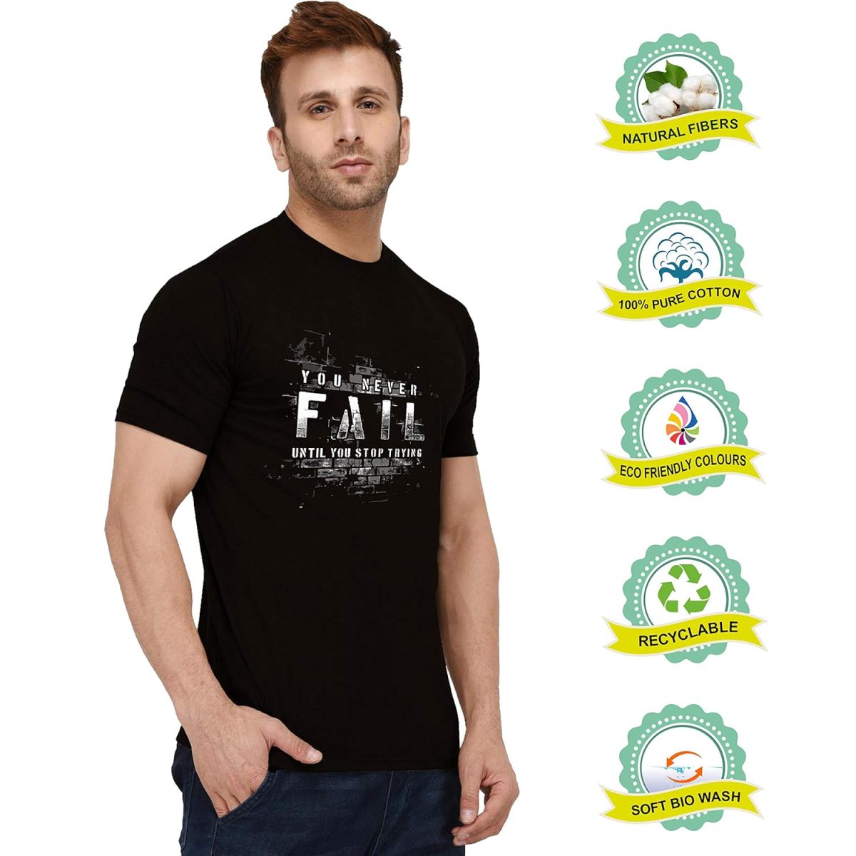 London Hills Men's Regular Fit Cotton Blend Half Sleeve Tshirt for Men | Printed T-Shirt for Men - Image 2
