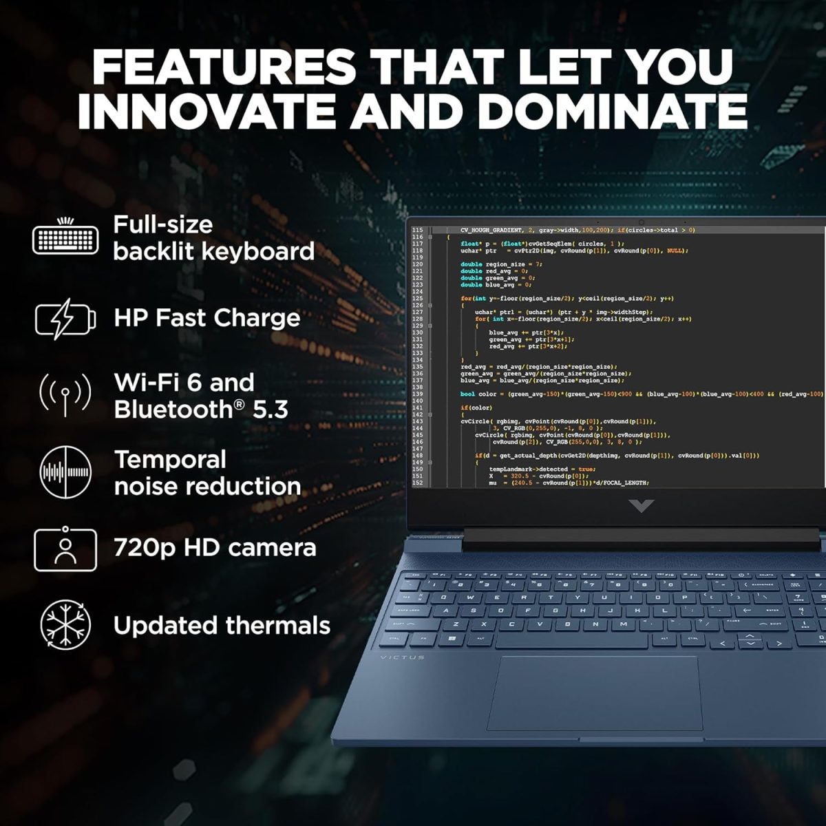 HP Victus, 12th Gen Intel Core i5-12450H, 4GB NVIDIA GeForce RTX 3050 Gaming Laptop (16GB RAM, 1TB SSD) 144Hz, IPS 15.6"/39.6cm, Win 11, MS Office 2021, Blue, 2.3Kg, Enhanced Cooling, fa1388TX - Image 6