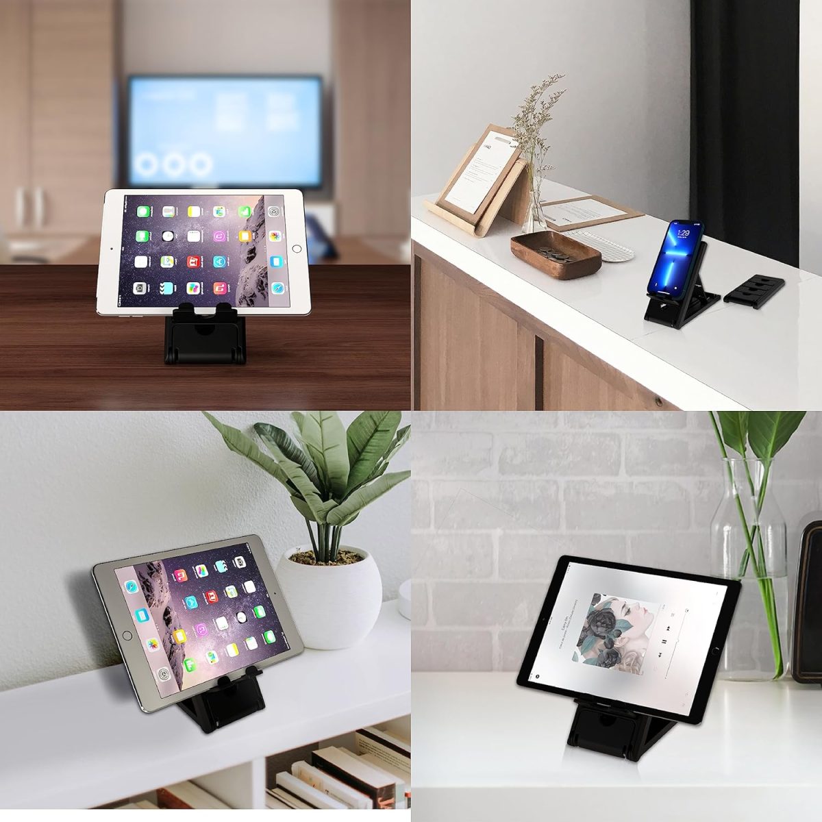 STRIFF Smartphone Stand, Tabletop, Foldable, Mobile Stand, Phone Stand, Tablet Stand, Smartphone Holder, Adjustable Height, Lightweight, Compact, Portrait and Horizontal, Easy to Carry(Black) - Image 3
