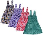 IndiWeaves Baby Girls Cotton Gathered Dresses (Green/red/Purple/Grey_6-12 Month) Pack of 4