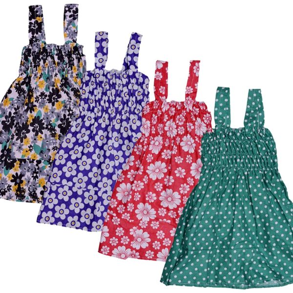 IndiWeaves Baby Girls Cotton Gathered Dresses (Green/red/Purple/Grey_6-12 Month) Pack of 4