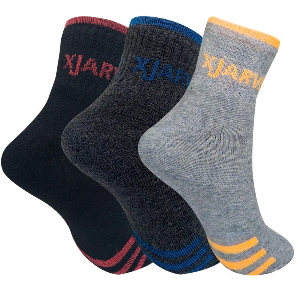 XJARVIS® All-Season Ankle Sports Socks | High Cushioning, Arch Support, Breathable Cotton | Odor-Free, Moisture-Wicking | Men & Women | Free Size (BLACK/DARK GREY/GREY)