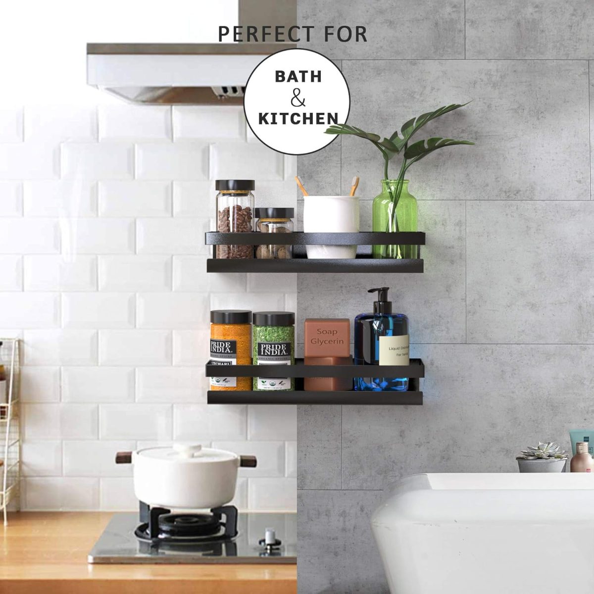 Amazon Brand - Umi Metal Multi-Purpose Wall Mount Floating Shelf Wall Mounted Storage Shelves for Kitchen, Bathroom, Bedroom, Office (Medium, Black) - Image 5