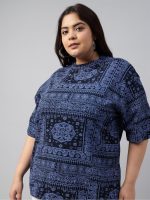 JUNEBERRY® 100% Pure Cotton Oversized Baggy Fit Stylish Paisley Bandana Print Half Sleeve Plus Size T-Shirt for Women & Girls (Sizes: 2XL to 5XL) - Image 2