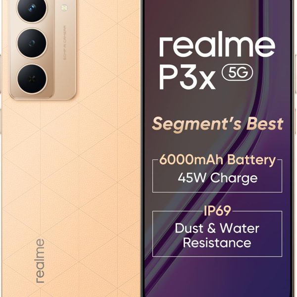 realme P3x 5G (Stellar Pink, 6GB RAM, 128GB Storage) | 6.72" FHD 120Hz Display | 50MP AI Camera | 6000mAh Battery | 45W Fast Charging | Dimensity 6400 Processor | Android 15 | IP69 Rated Smartphone