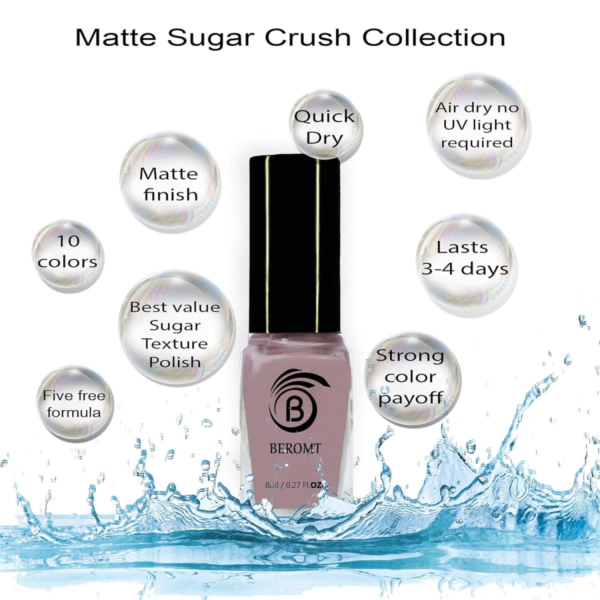 Beromt Sugar Candy Nude Matte Sugar Crush Nail Polish, Vegan, Cruelty-free, Non-Toxic, Safe Fast Dry, Nail Art, Crushed Texture effect, Best Sugar Texture Nail Polish, 8ml-615 - Image 2