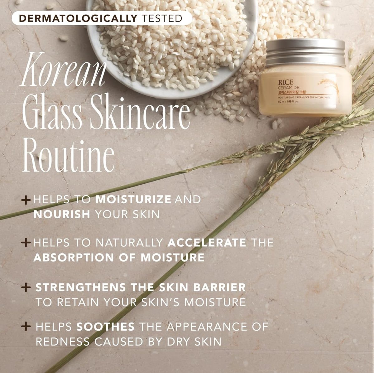 The Face Shop Rice & Ceramide Moisturizing Cream with Rice Extracts for Skin Brightening | Ceramide Moisturizer For Skin Barrier Repair | Paraben & Paraffins Free, Korean skin care products, 50ml - Image 2