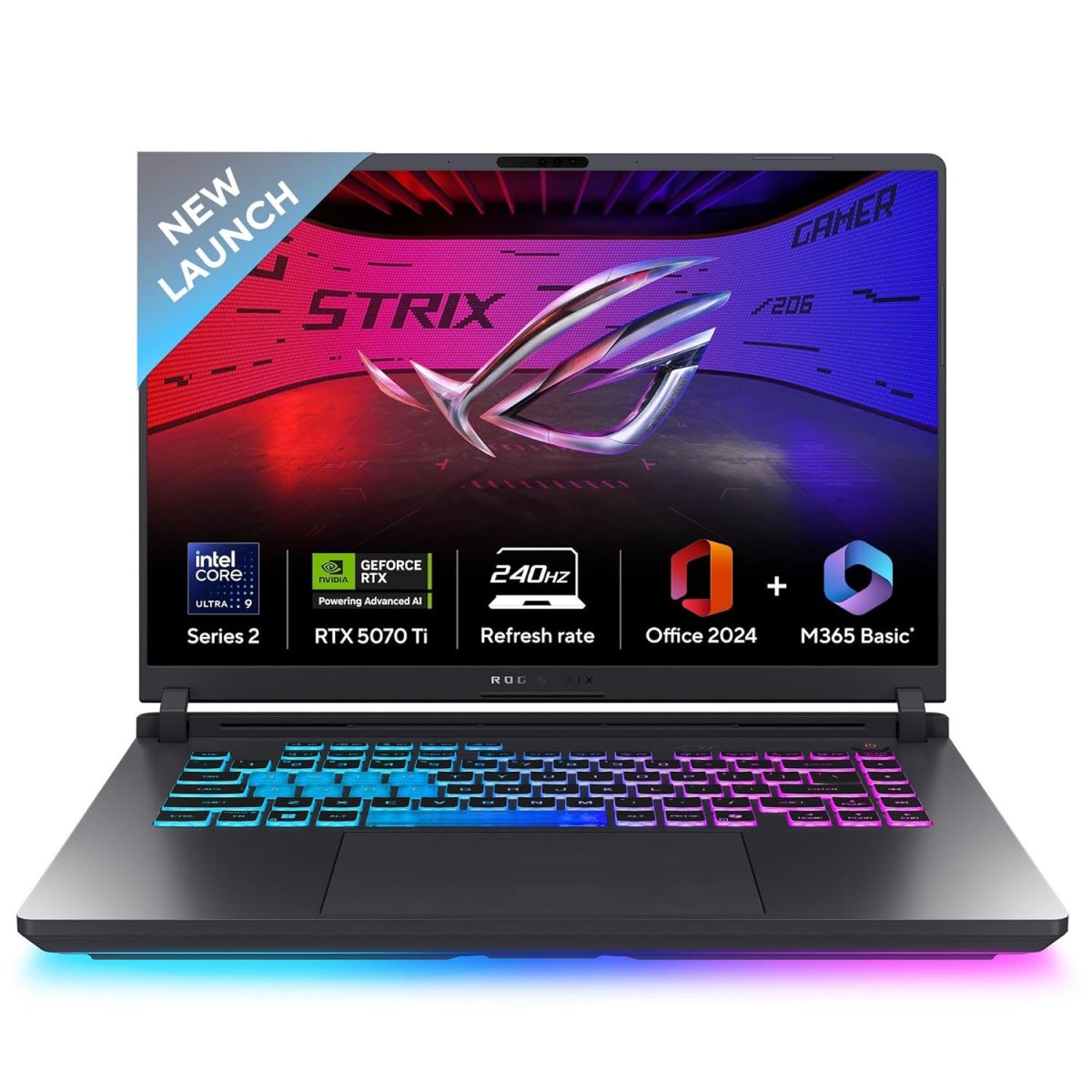 ASUS ROG Strix G16,Intel Core Ultra 9 275HX Gaming Laptop(RTX 5070-12GB/140W TGP/32GB/1TB/2.5K QHD+/16"/240Hz/Windows 11/M365 Basic (1Year)*/Office Home 2024/Eclipse Gray/2.65 Kg) G615LR-S5190WS