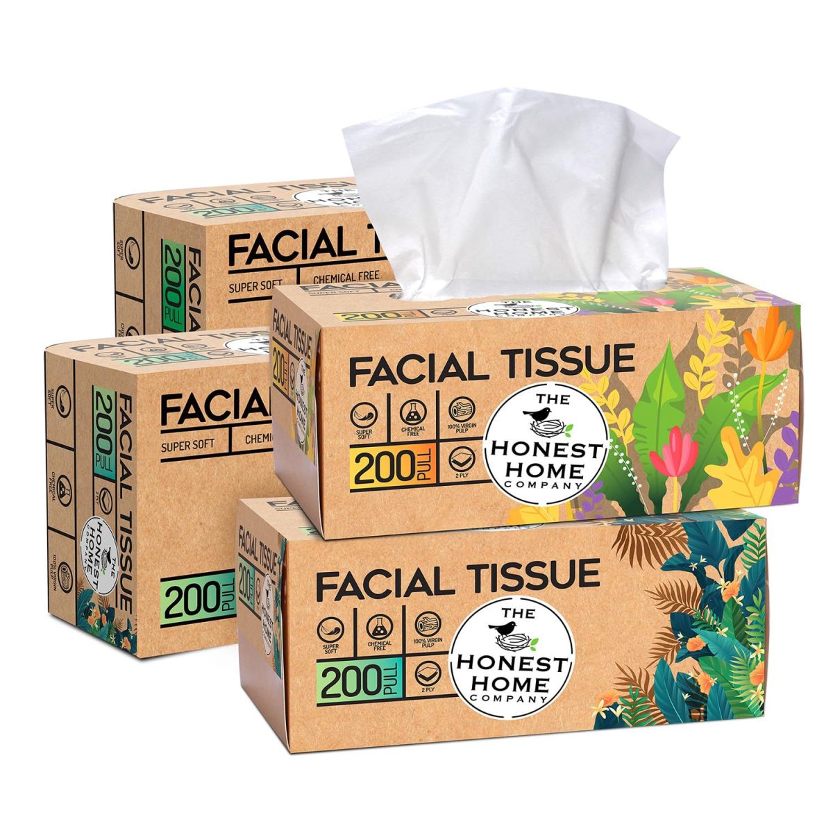 The Honest Home Co. | 2 Ply Soft Facial Tissue Paper Box | 800 Pulls | 100% Virgin Pulp | Pack of 1 (100 Pulls/box)