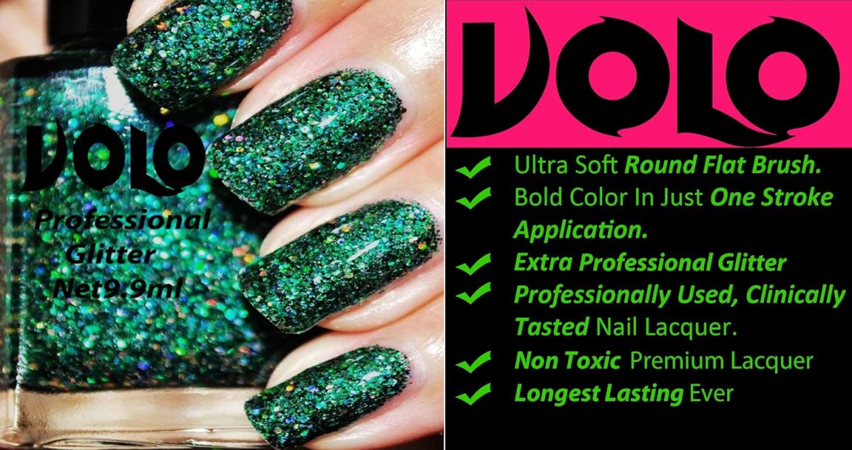 Volo Professionally Used Glitter Shine Nail Polish Combo Pack of 4(Magenta Glitter, Purple Glitter, Dark Green Glitter, Sky Blue Glitter) - Image 3