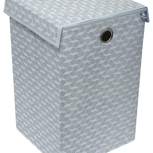 Homestrap Printed Foldable Laundry Basket/Bag Hamper with Lid and Handle| Cloth Storage Organiser For Bedroom, Bathroom, Kitchen Etc Capacity- (75LTR) (Grey)(Featured on Shark Tank)