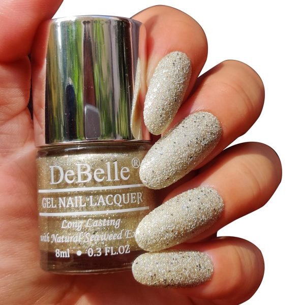DeBelle Gel Nail Polish Sirius (Gold With Silver Glitter Sugar Finish Nail Paint)|Non UV - Gel Finish |Chip Resistant | Seaweed Enriched Formula| Long Lasting|Cruelty and Toxic Free| 8ml