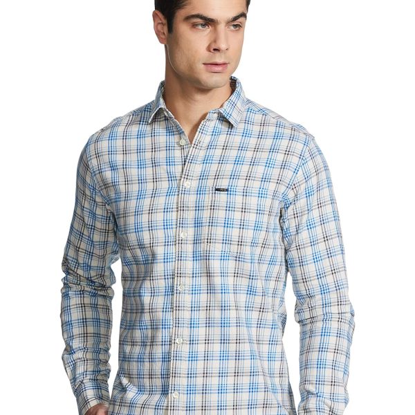 The Indian Garage Co Men's Cotton Slim Fit Checkered Full Sleeves Spread Collar Casual Shirt
