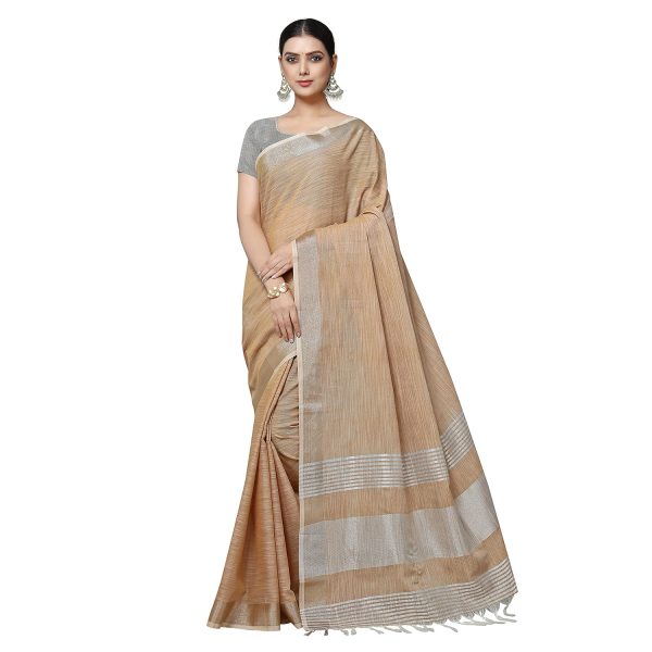 Rekha Maniyar Women's Jacquard Linen Saree With Unstitched Blouse Piece (SILVERLINEN_NS)