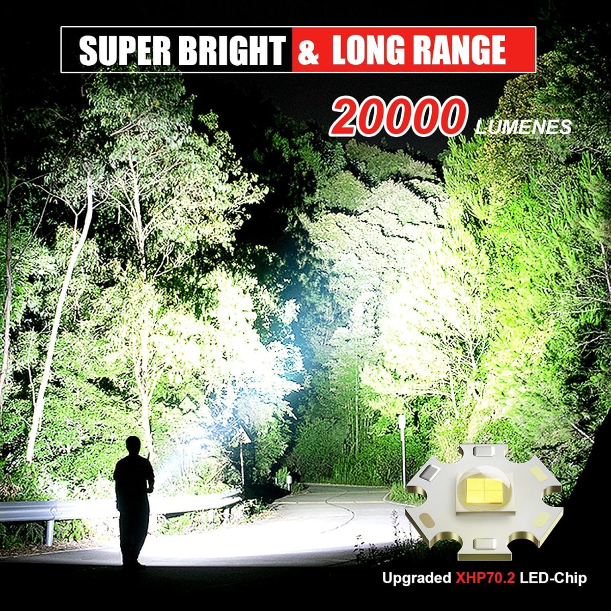Shadowhawk Flash Light Led Torch, 20000 Lumens Flashlight Bright Light Torch, XHP70.2 Hand Torch Light Rechargeable USB Tactical, Waterproof Portable Torch Light for Trekking Hunting Emergency - Image 2
