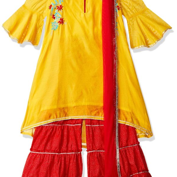 BIBA Girls Notched Neck Embroidered Sharara Suit For Girls