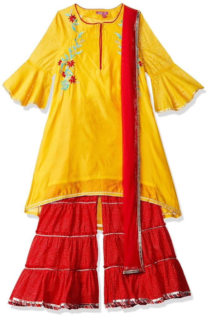 BIBA Girls Notched Neck Embroidered Sharara Suit For Girls