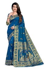 RATNAVALI Women's Bengal Baluchari Banarasi Silk Saree With blouse piece